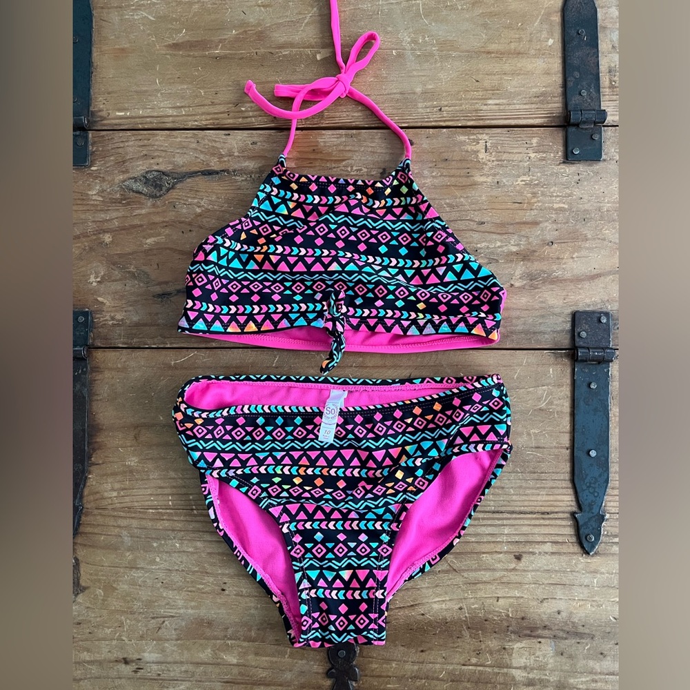 Girls Bikini SO size 10. Black and Pink with geometric design